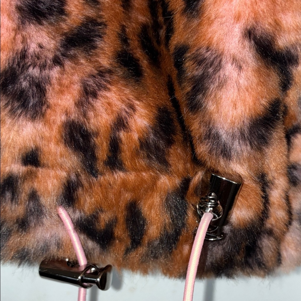 KENDALL & KYLIE Leopard Jacket, Cropped, drawstring bottom, Pink Faux Fur S - Picture 8 of 17